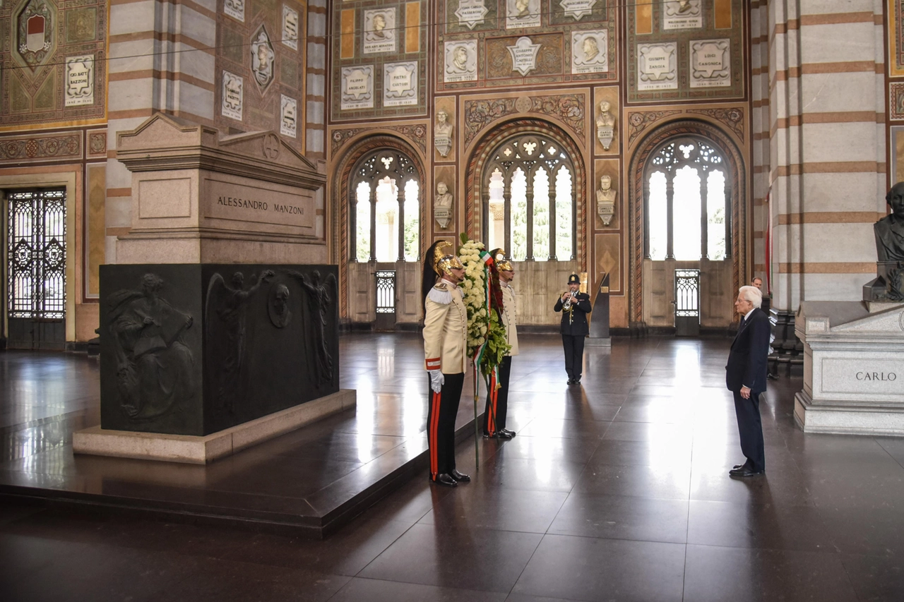 Cerimonia commemorativa di Alessandro Manzoni, con il Presidente della Repubblica Sergio Mattarella al Cimitero Monumentale