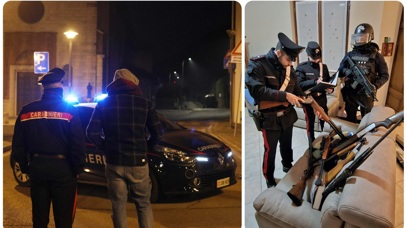 I carabinieri in azione a Gavardo e le armi trovate in casa dell'uomo che si era barricato