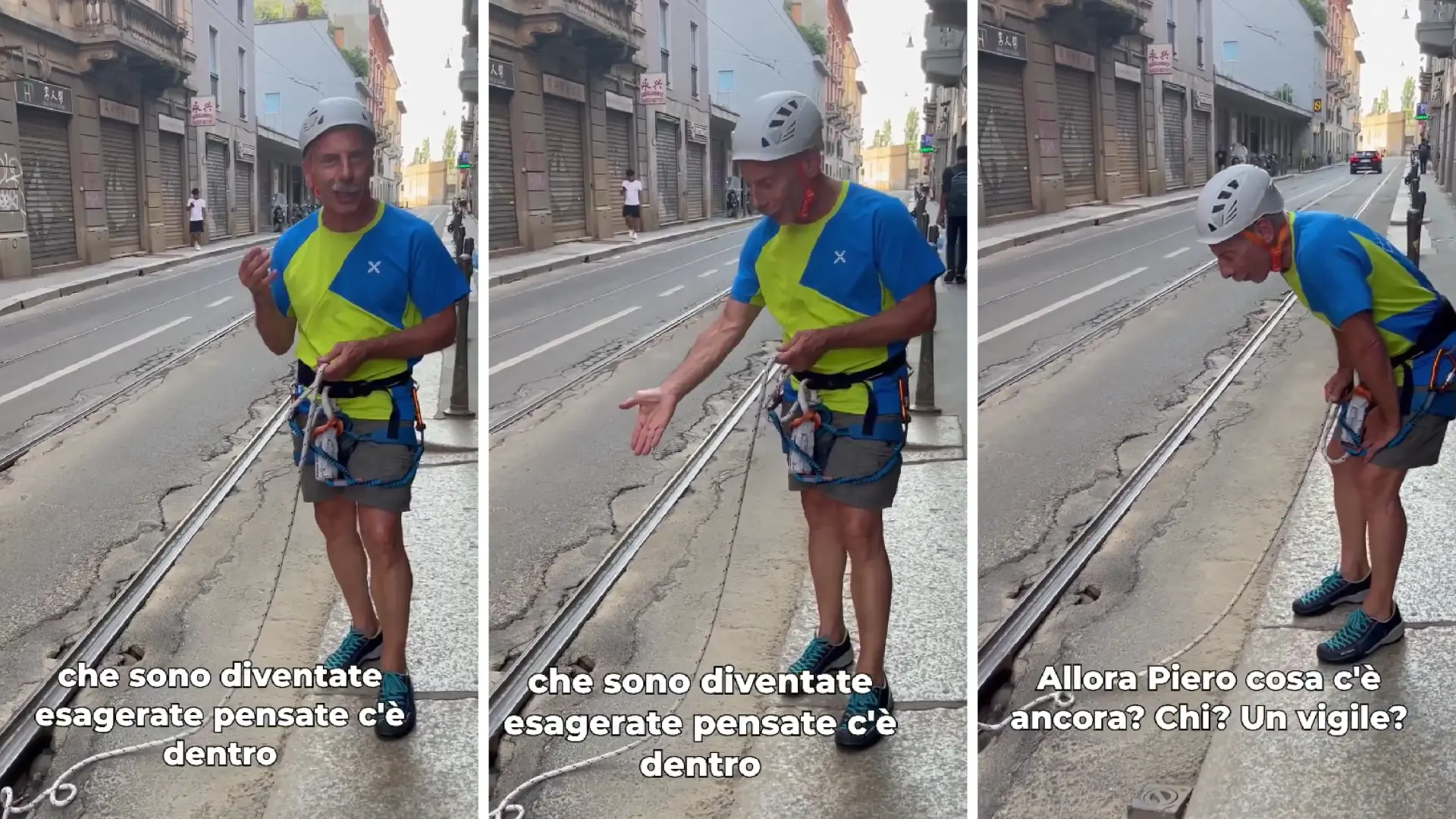 Milano, Giovanni Storti ironizza sulle buche. Il video: “Qui dentro c’è uno speleologo. E anche Lukaku!”