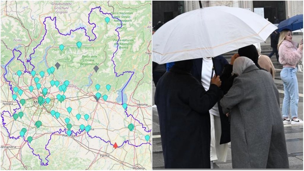 A sinistra, la mappa delle stazioni di rilevazione della qualità dell'aria in Lombardia