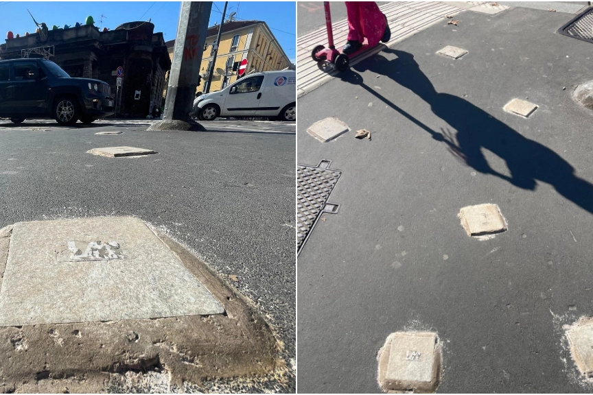 Le pietre d'inciampo rovinate in piazzale Baiamonti