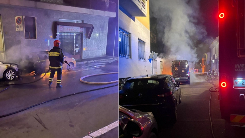 Due immagini dell'incendio scoppiato la scorsa notte