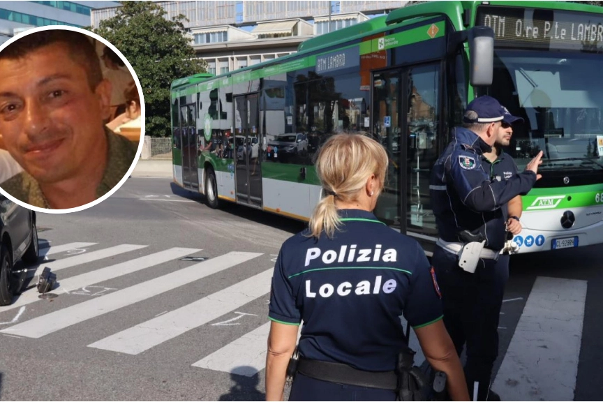 Fabio Buffo (nel cerchio) travolto e ucciso da un autobus a Milano