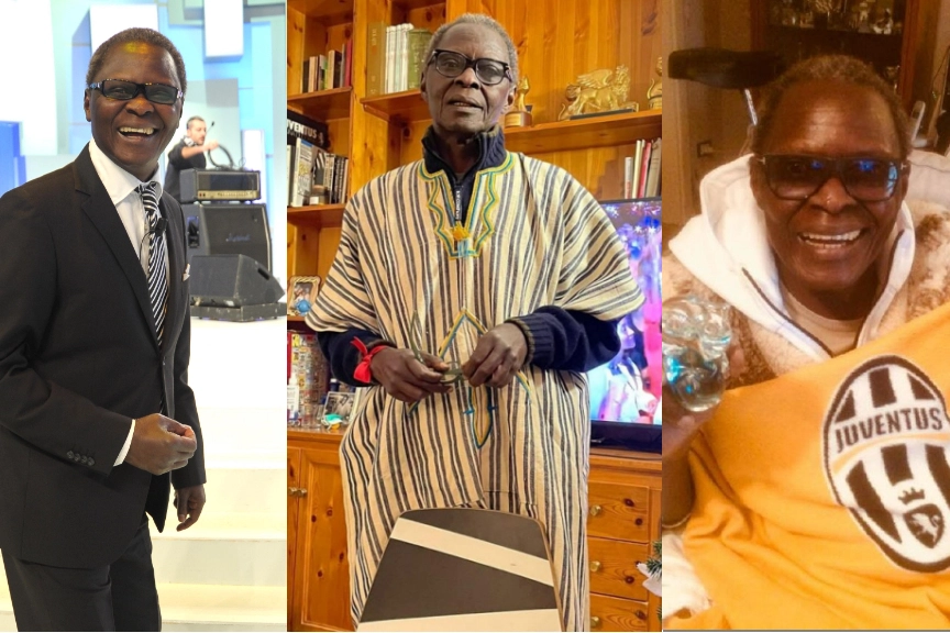 Tre immagini di Idris: negli studi tv, a casa con un abito tipico africano, con la bandiera dell'amata Juve