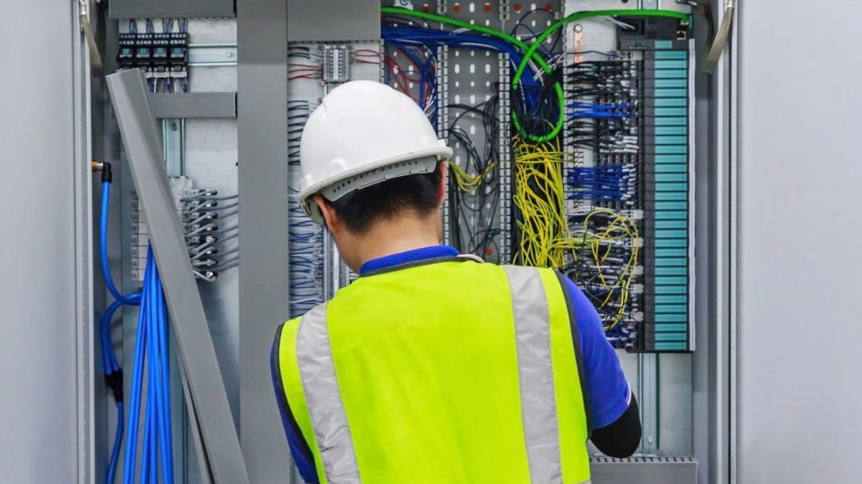 Un operaio al lavoro su una cabina elettrica (foto di repertorio)