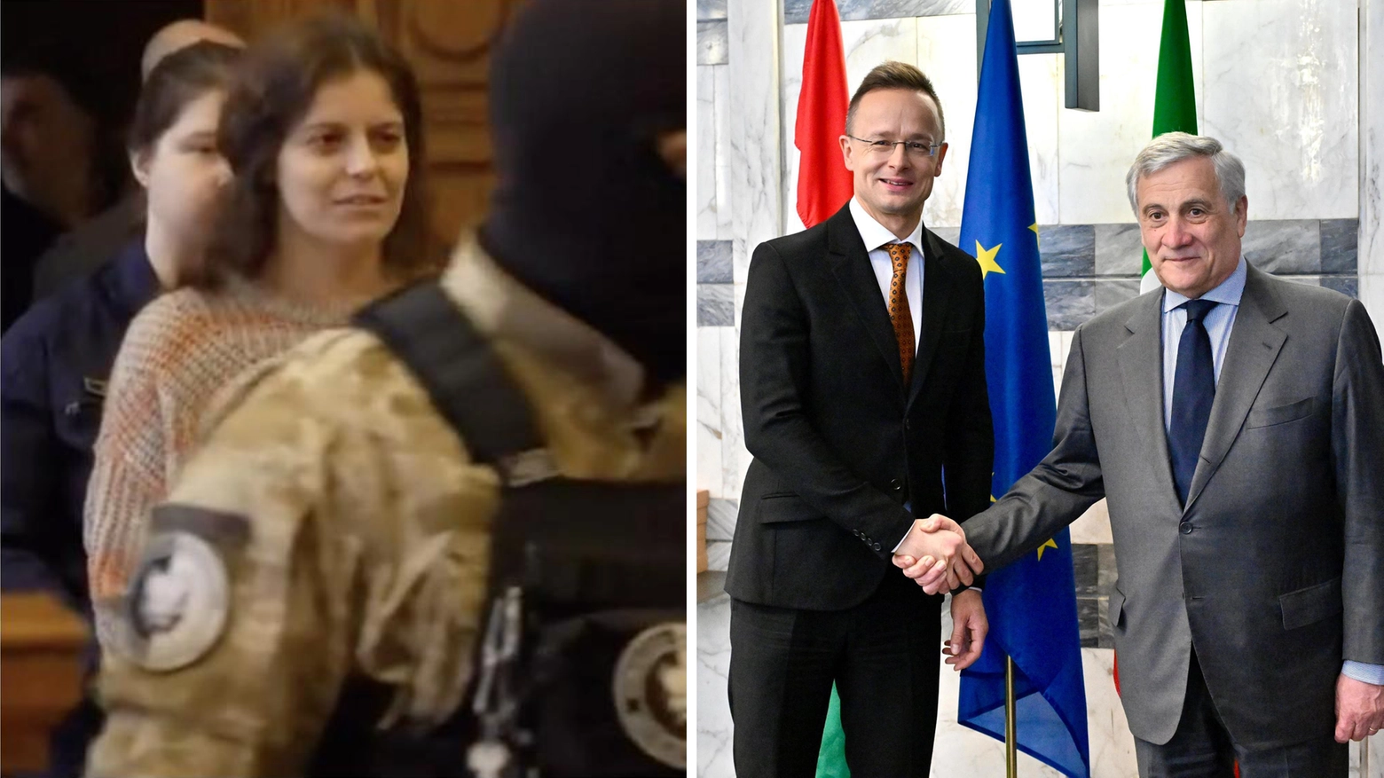 Ilaria Salis a processo e l'incontro tra il ministro ungherese Péter Szijjártó (a sinistra) e il ministro Antonio Tajani (a destra)