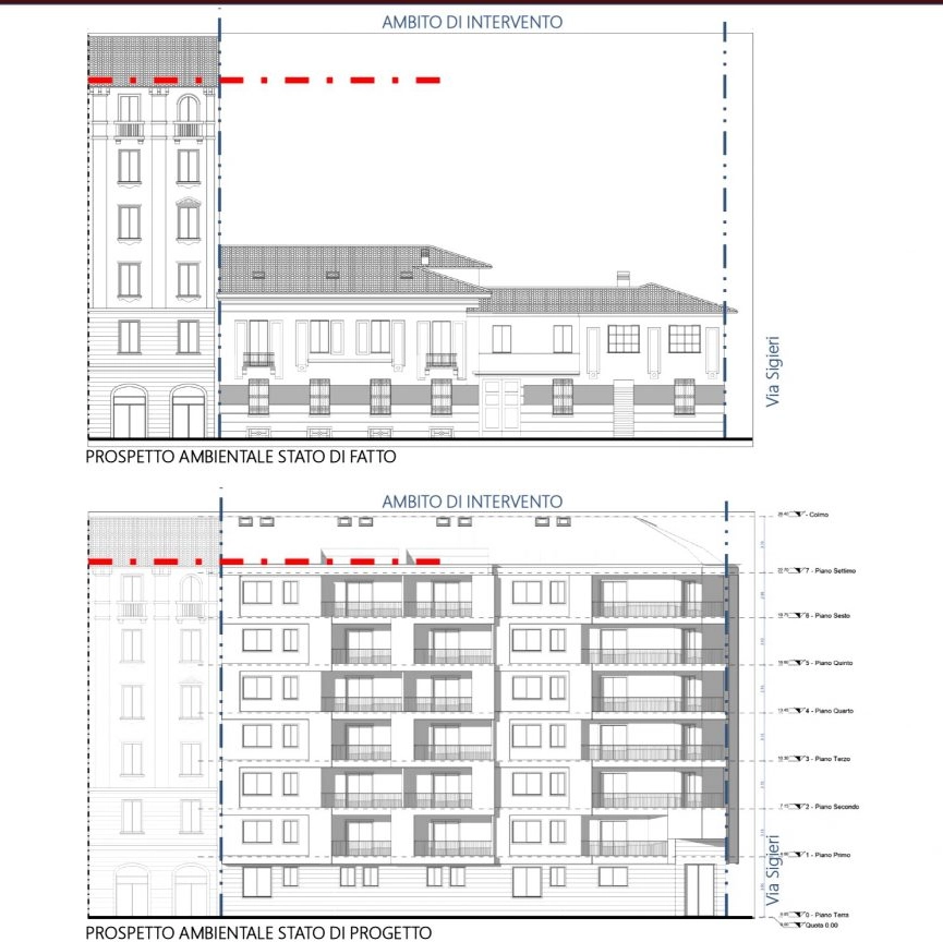 Il confronto tra la palazzina attuale e il nuovo complesso che verrà costruito