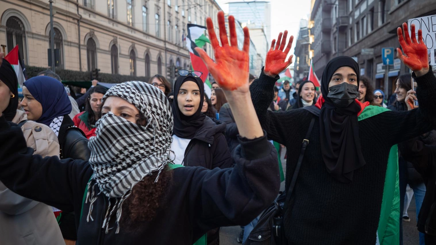 Una manifestazione a sostegno della Palestina nel dicembre del 2023