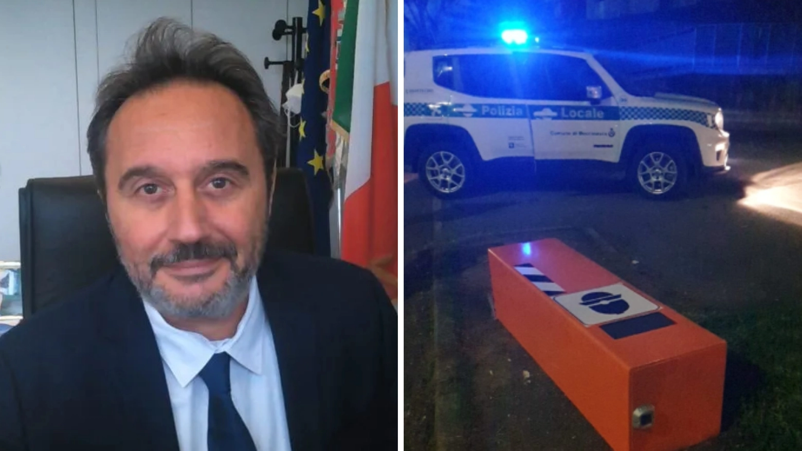 Il sindaco Rino Pruiti e una delle postazioni abbattute a Buccinasco
