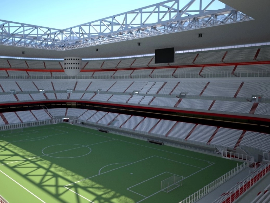 L'interno dello stadio con il nuovo quarto anello che verrebbe realizzato tra la parte finale dell'attuale primo anello e la parte sottostante al secondo