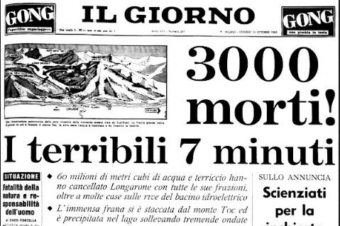 La prima pagina del Giorno dell'11 ottobre 1963