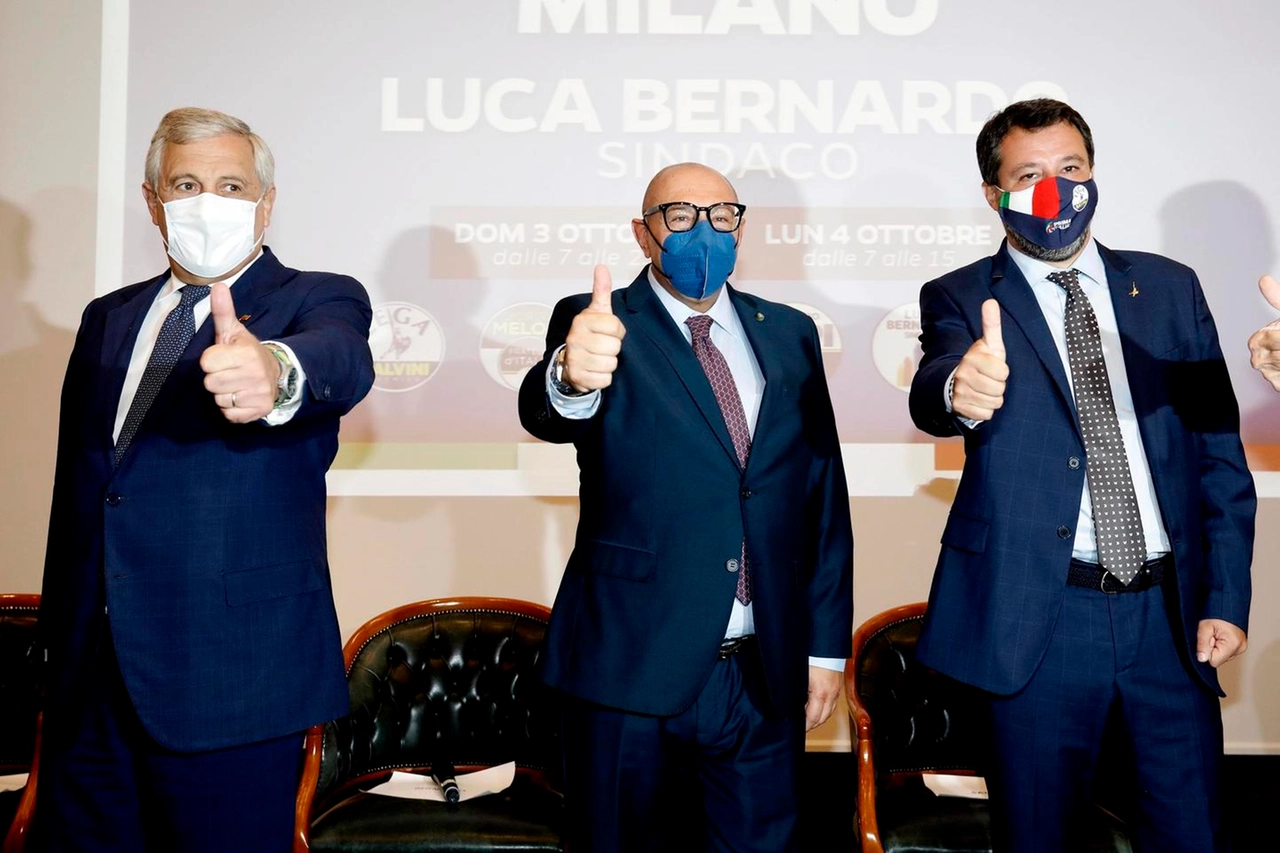 Da sinistra, Antonio Tajani, Luca Bernardo e Matteo Salvini