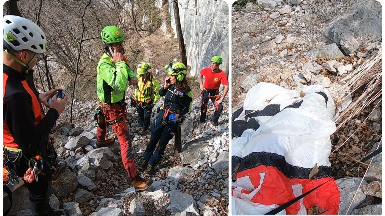 I soccorsi del paracadutista ad Abbadia Lariana sulla parete del Forcellino