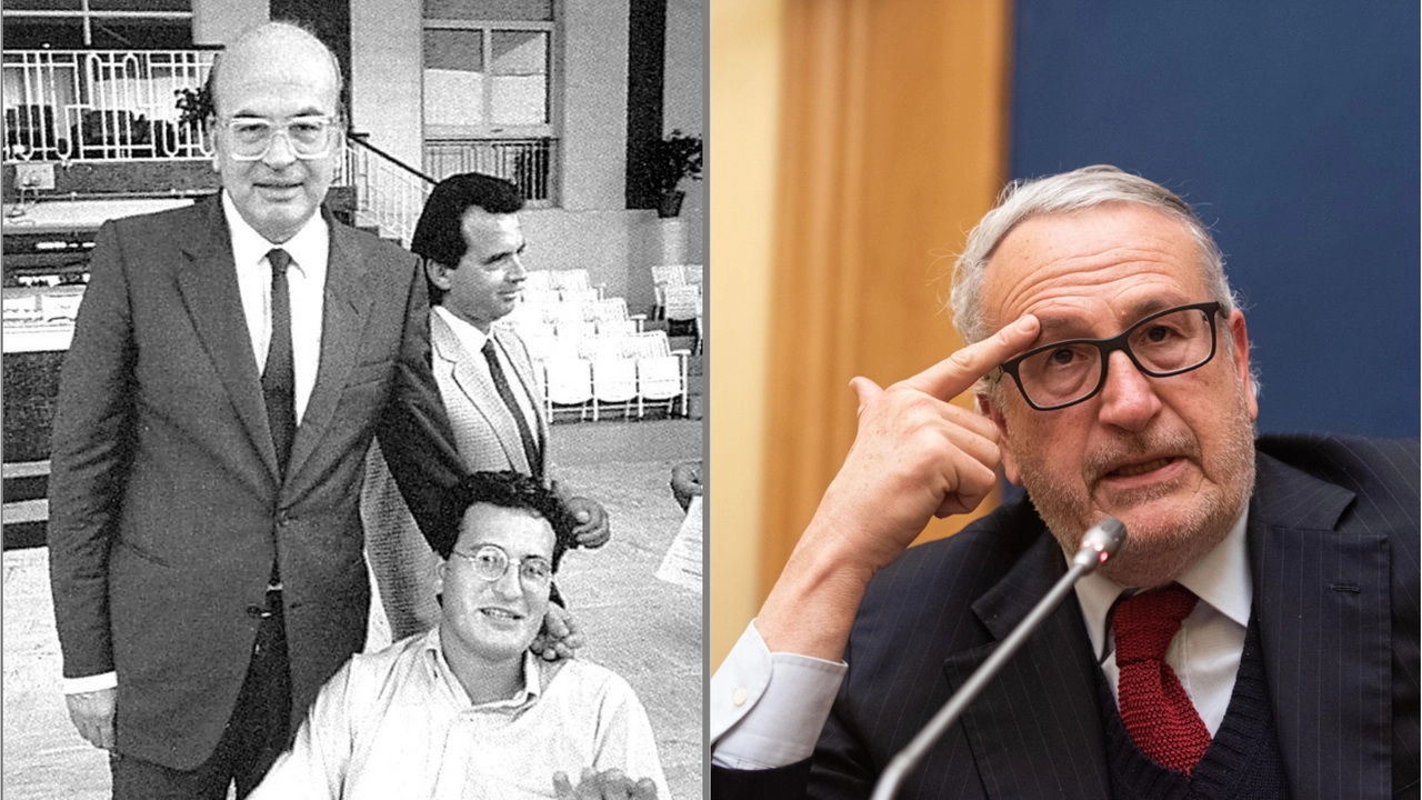 Bettino Craxi con il figlio Bobo, nuovo presidente onorario del Centro Internazionale di Brera a Milano