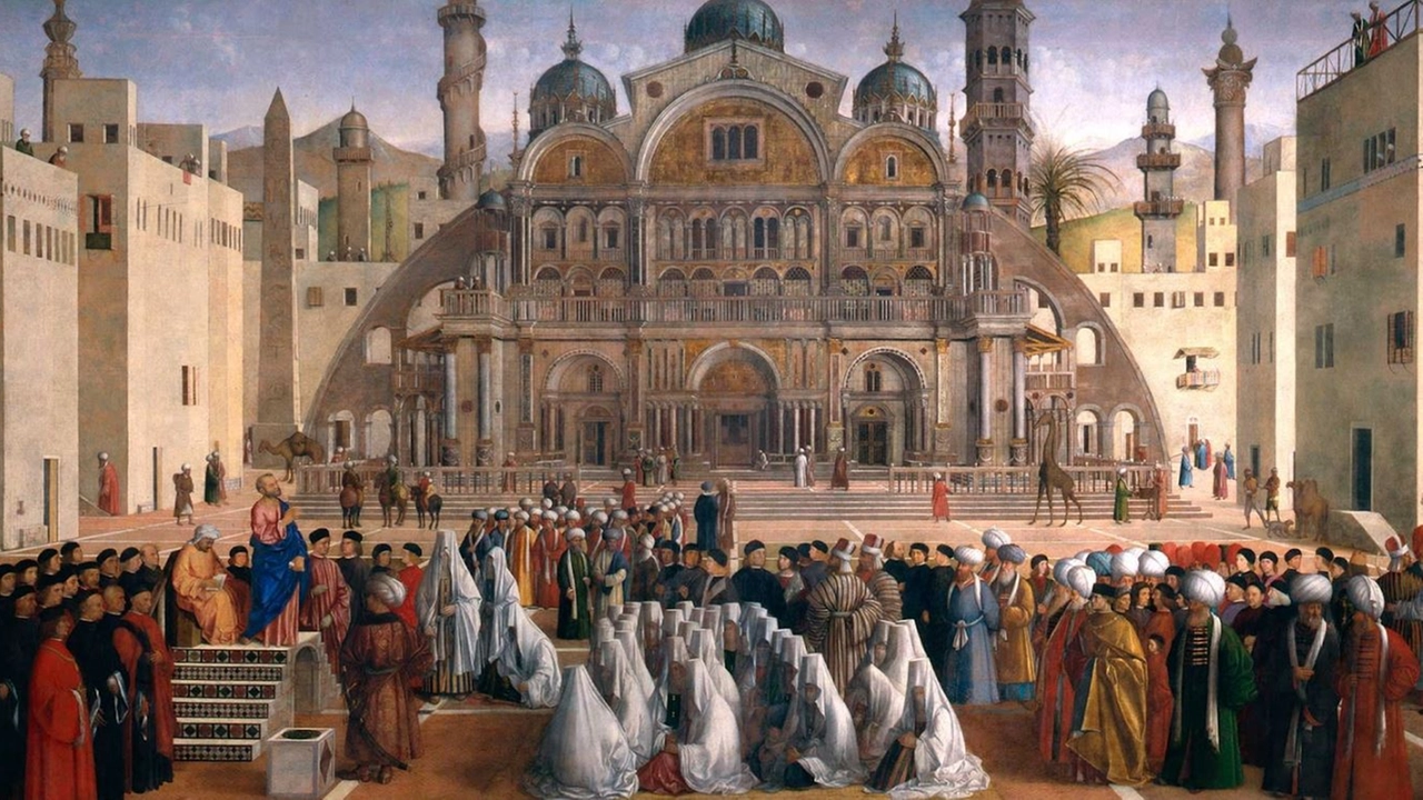 Predica di San Marco in una piazza di Alessandria, di Giovanni Bellini, esposta in Pinacoteca a Brera