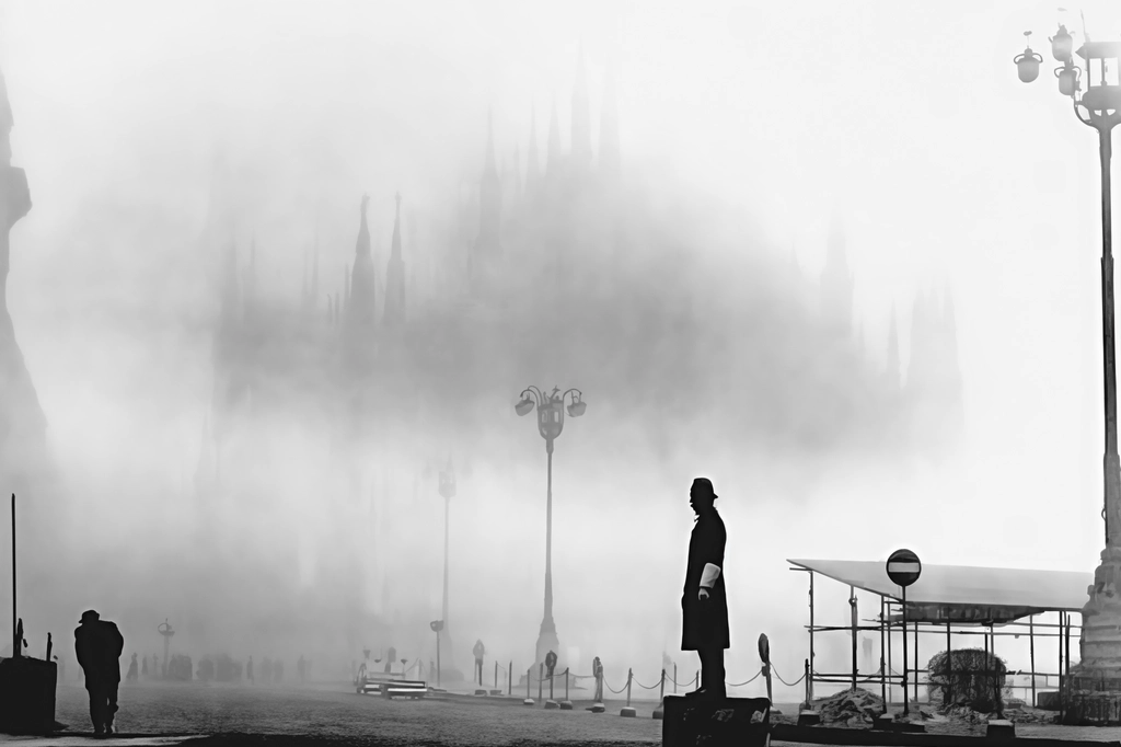 Una storica foto del Duomo immerso nella nebbia, l’immagine rapì anche Ernest Hemingway che la riportò nel suo “Addio alle Armi“