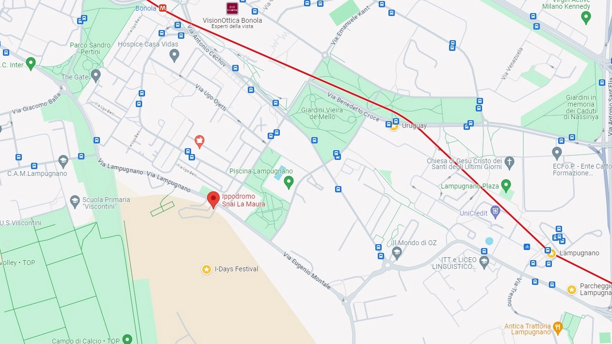 Ippodromo Snai La Maura: la mappa stradale e dei mezzi pubblici
