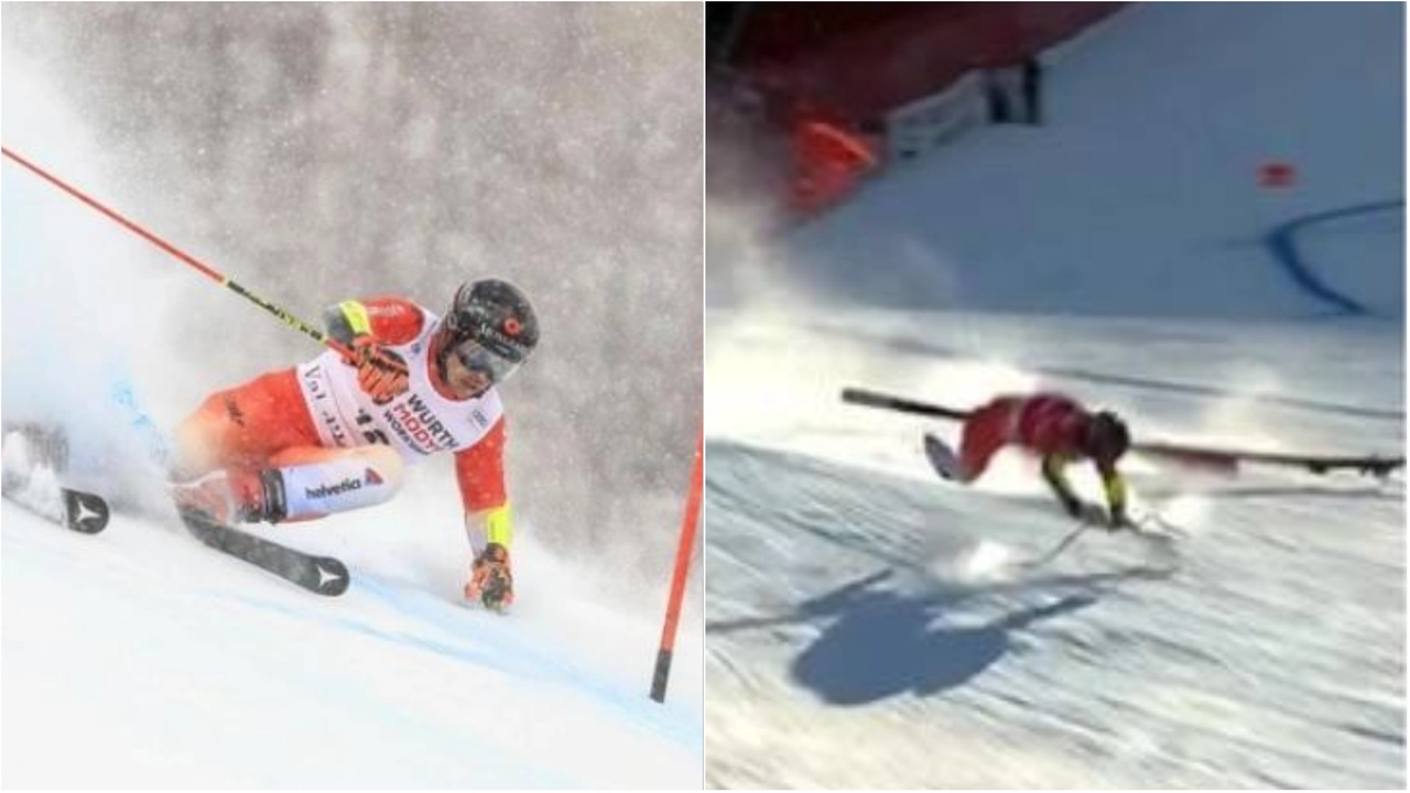 Gino Caviezel il primo a scendere nel SuperG di Bormio ha inforcato prima del salto di San Pietro ed è scivolato lungo il muro a circa 100 chilometri orari