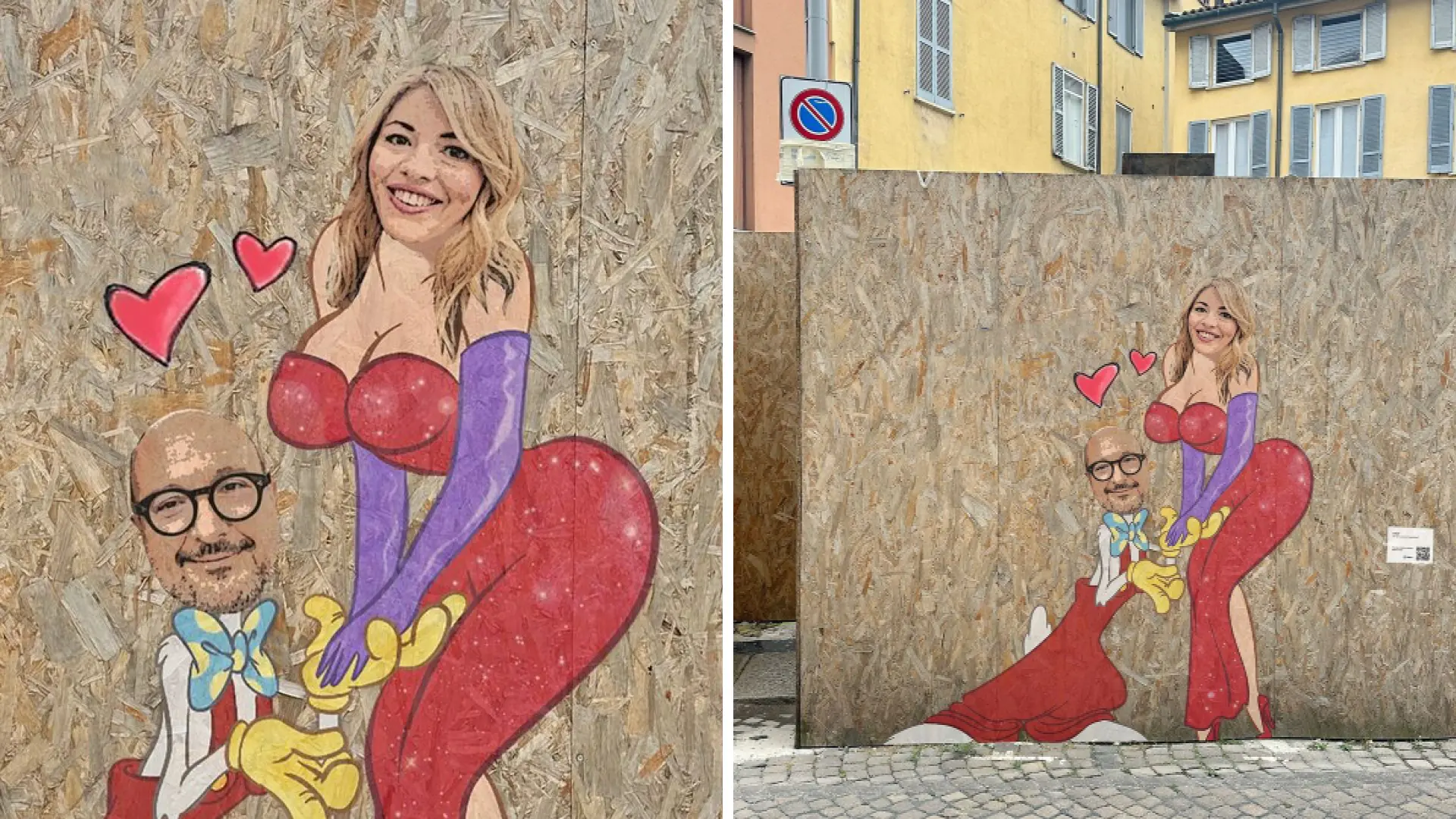 Chi ha incastrato Sangiuliano? Spunta a Milano il murale con Boccia che rimanda a Roger e Jessica Rabbit