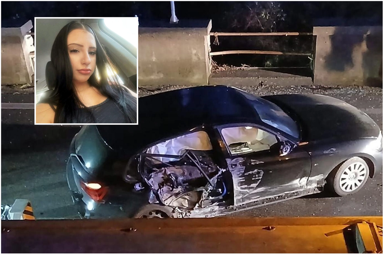 L'auto incidentata e, nel riquadro, la giovanissima vittima Jennifer Alcani