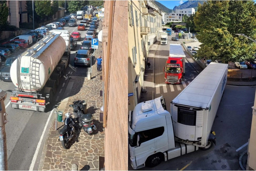 Lecco assediata dai Tir durante la chiusura dell'attraversamento