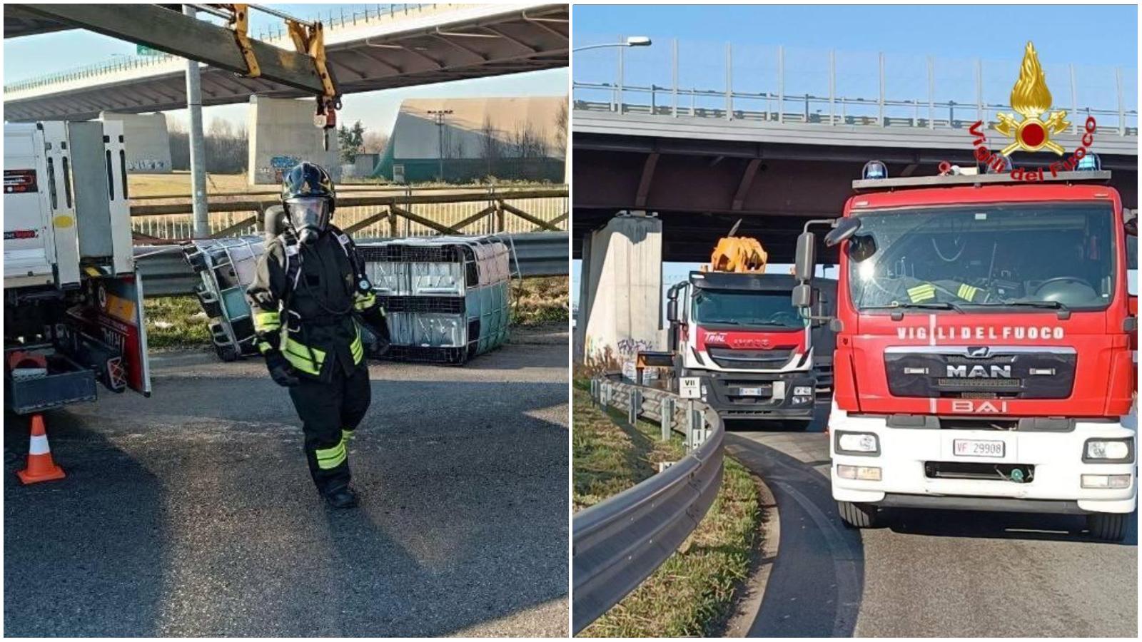 Cerro al Lambro, camion perde acido solforico sulla provinciale 17