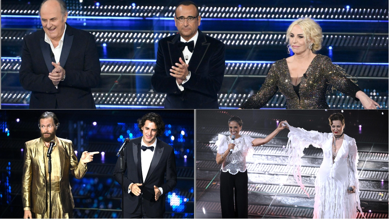 Alcuni momenti della prima serata del Festival di Sanremo