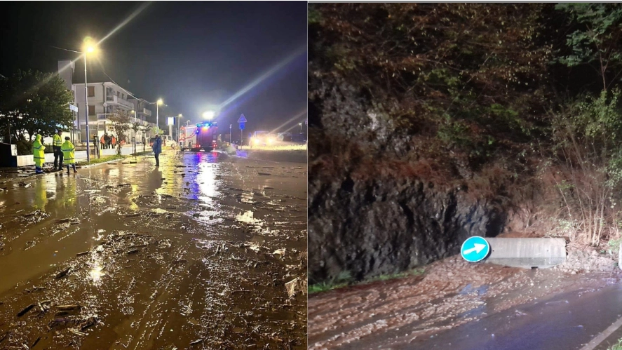 Maltempo nel Bresciano: strada allagata ad Erbanno (Darfo Boario Terme) e frana a Malegno (Foto facebook)