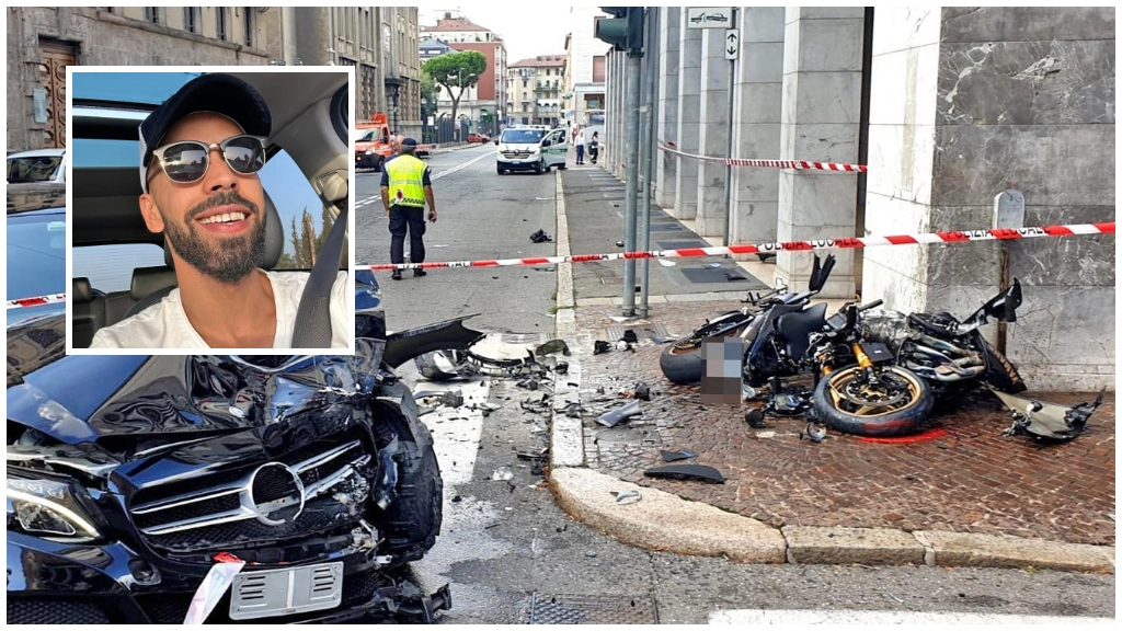 I mezzi coinvolti nell'incidente e, nel riquadro, la vittima Yemlal El Arbi Zakaria