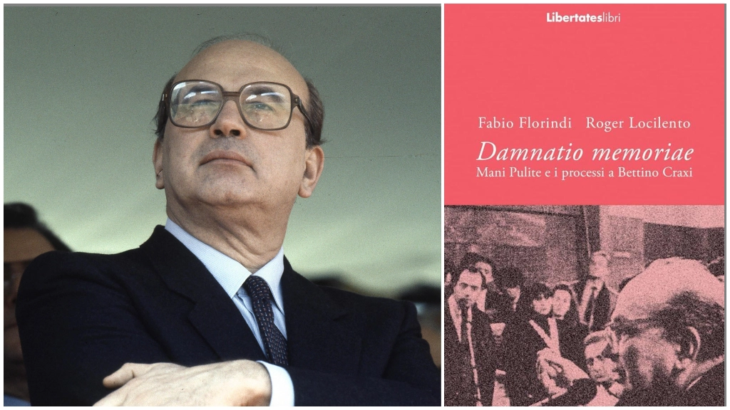 Bettino Craxi; a destra, la copertina del libro