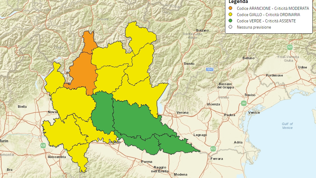 L'allerta della Protezione civile lombarda