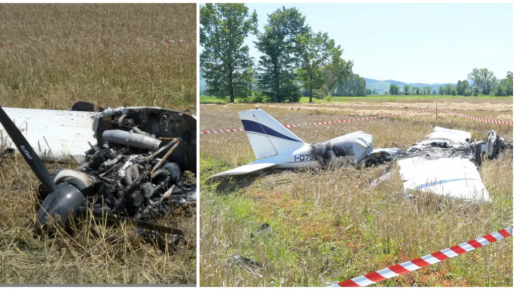 Incidente aereo in Oltrepò: ultraleggero atterra in emergenza in un campo e prende fuoco