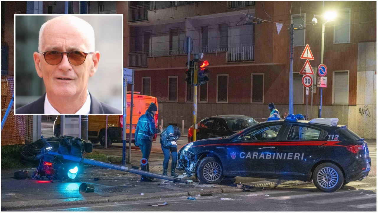 Nel riquadro Franco Gabrielli. In grande, i rilievi dei carabinieri sul luogo dell'incidente in cui è morto Ramy Elgaml