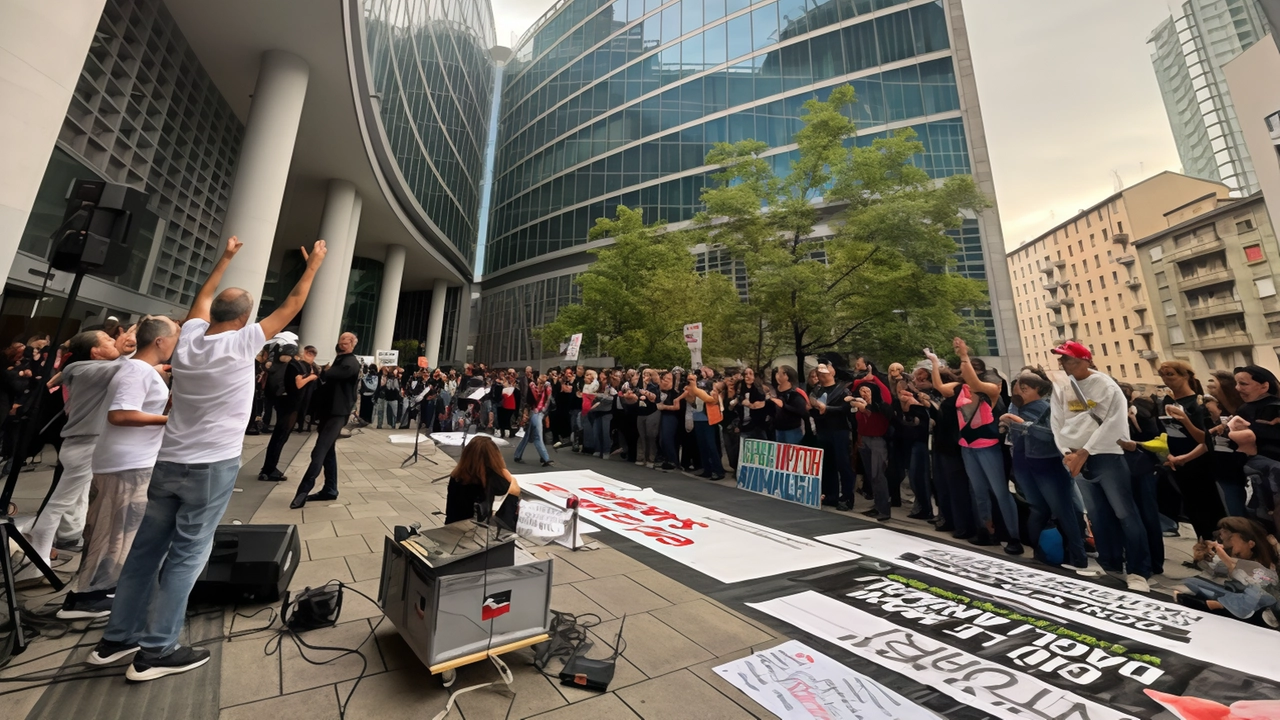 Uno dei momenti della protesta davanti al palazzo della Regione a Milano