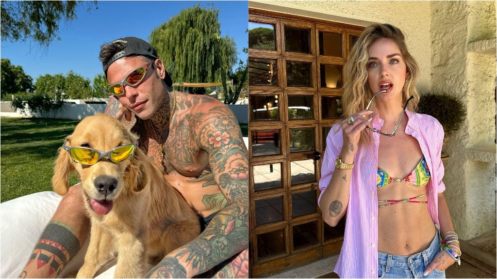 A sinistra il rapper Fedez, a sinistra l'ex moglie e influencer Chiara Ferragni