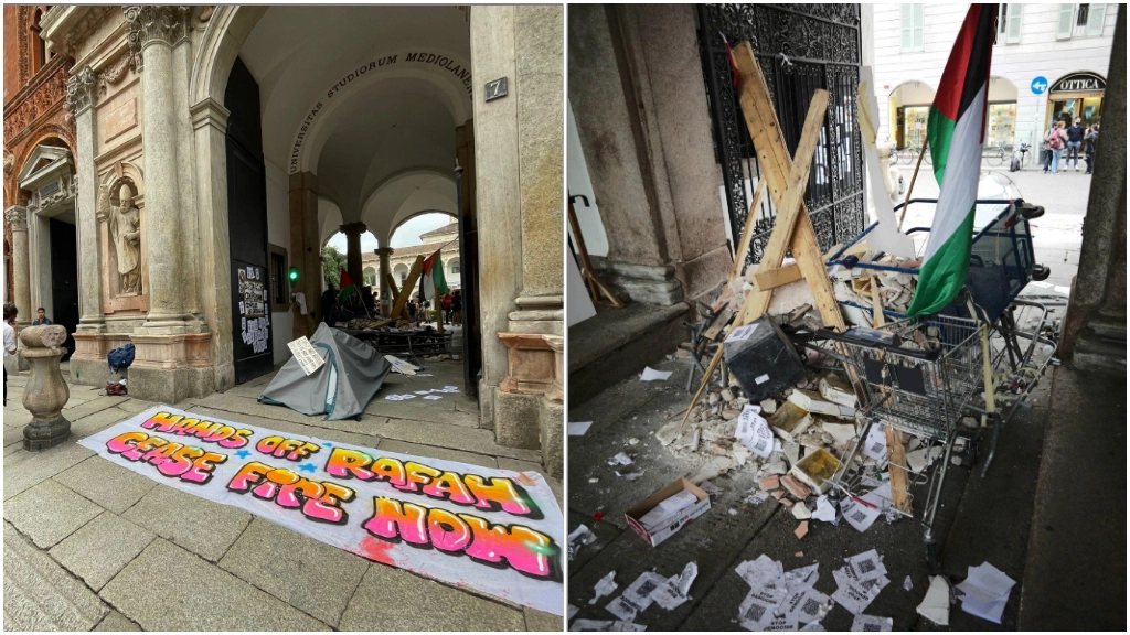 La "barricata" all'ingresso dell'università Statale (foto Canella)