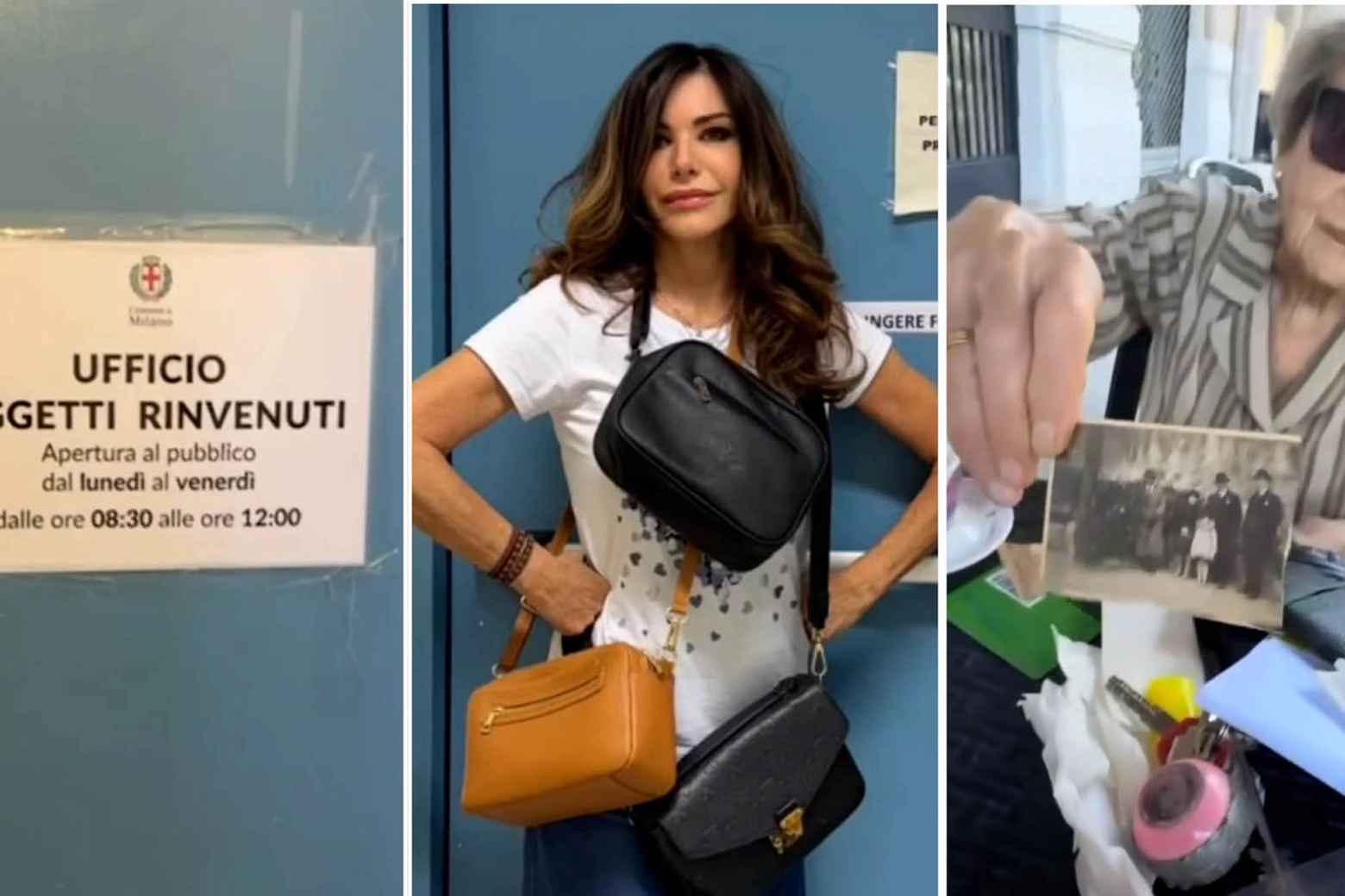 Emanuela Folliero e sua madre all'ufficio oggetti rinvenuti: la presentatrice ha ritrovato la borsa scippata alla madre qualche settimana fa sul metrò