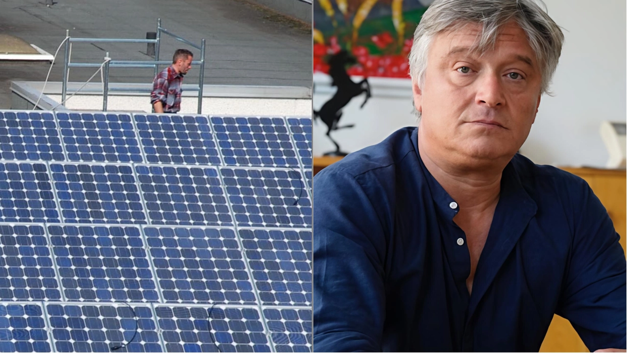 Impianto fotovoltaico, a destra, il docente Luca Canova