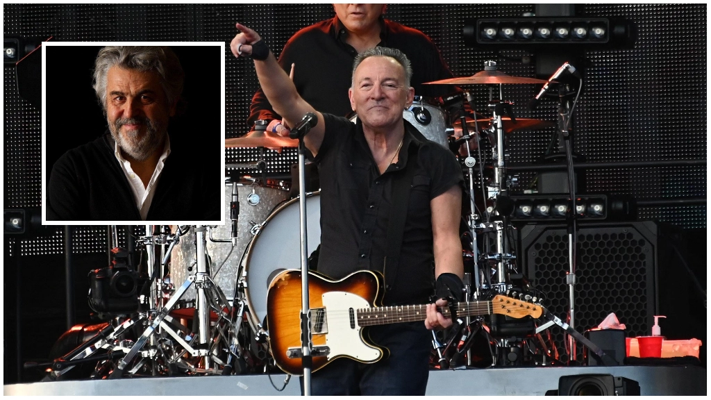 Bruce Springsteen; nel riquadro, il promoter Claudio Trotta