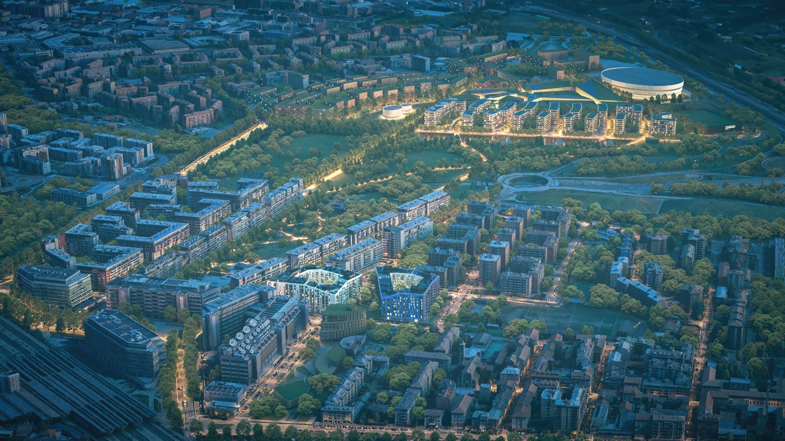 Come sarà il nuovo quartiere di Santa Giulia: il rendering con vista notturna dall'alto