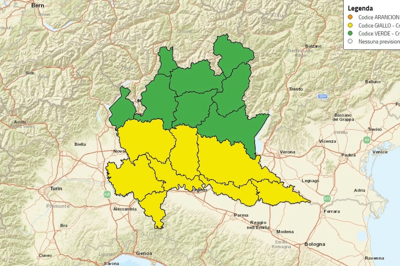 La mappa dell'allerta meteo in Lombardia per domenica 18 agosto