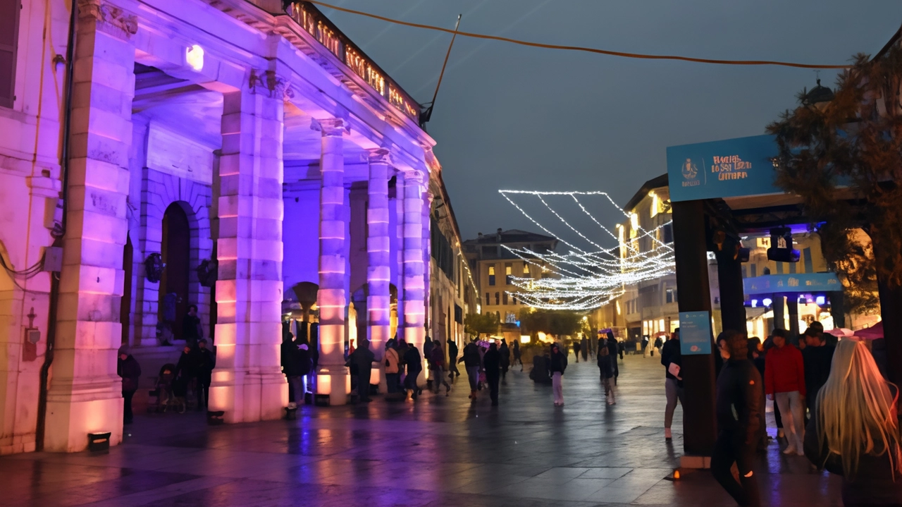 La facciata del Teatro Grande con il progetto di lighting design dinamico a cura di Fondazione Banco dell’Energia