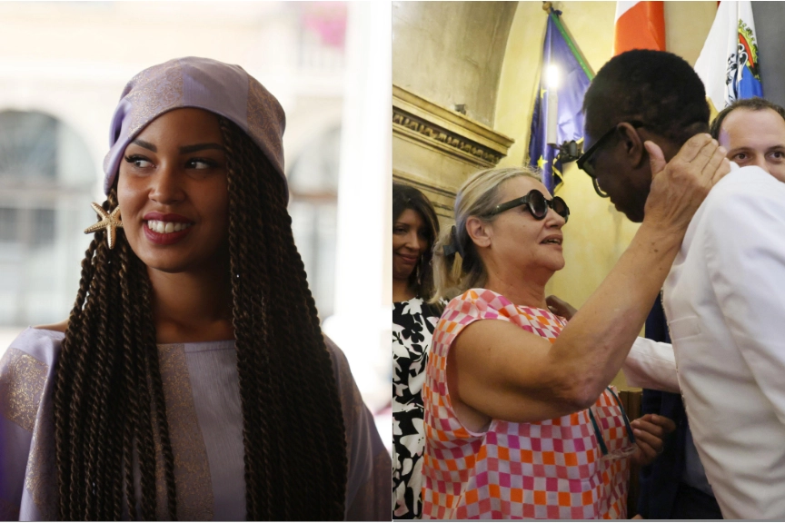 A sinistra Hadija Francesca Sanneh figlia ventisettenne di Idris Sanneh, a desrea la vedova Mimma sposata nel 1976  e Youssou N’Dour