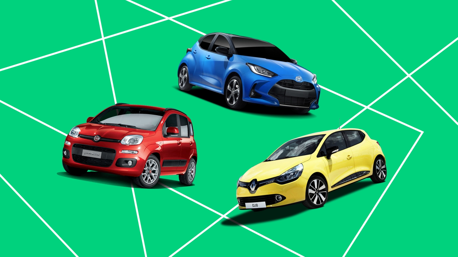 Tra i modelli di auto più venduti ci sono la Fiat Panda, la Toyota Yaris e la Renault Clio