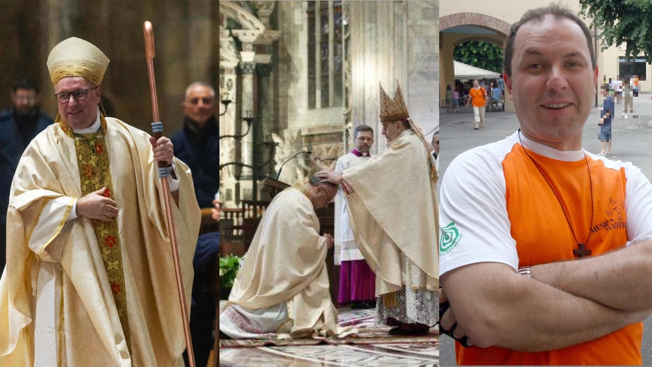 Monsignor Alberto Torriani, 53 anni, è il nuovo arcivescovo di Crotone-Santa Severina, dove farà ingresso il 30 marzo. Al centro l’ordinazione in Duomo con l’arcivescovo Mario Delpini. A destra una foto giovanile