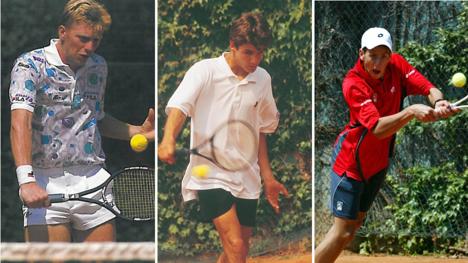 Da sinistra Boris Backer, Roger Federer e Novak Djokovic durante diverse edizioni del Trofeo Bonfiglio (foto credit Tennis Club Bonacossa)