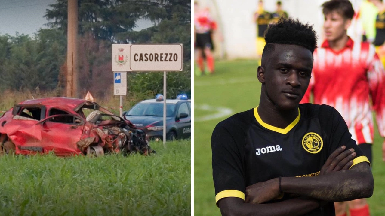 Bara Diop e l'auto distrutta nell'incidente in cui ha perso la vita