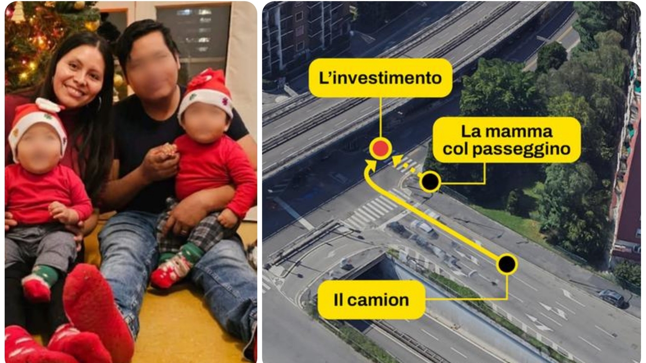 Rocio Espinoza Romero con il marito e i figli e il luogo dell'incidente dove ha perso la vita