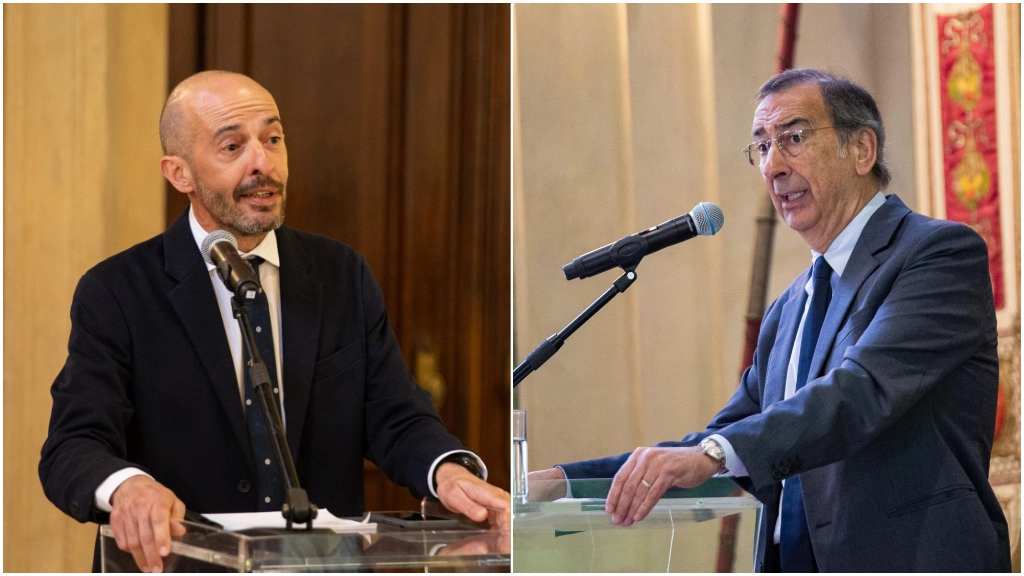 Marco Mazzei e Giuseppe sala durante la presentazione delle novità sulla mobilità a Milano (Foto Canella)