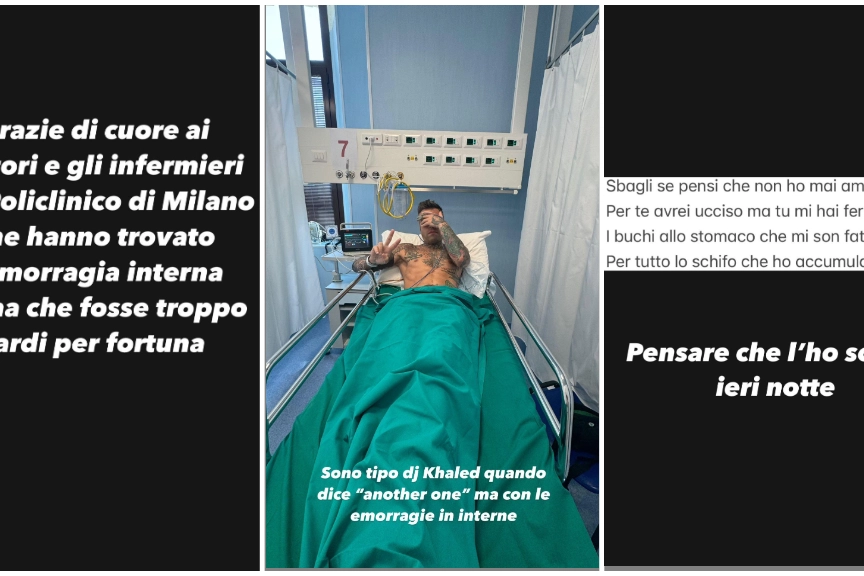 Fedez ricoverato al Policlinico ha pubblicato una storia su Instagram per ringraziare medici e infermieri